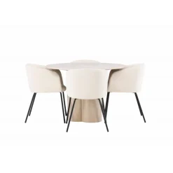 Olivia Rund Spisebordssæt - Beige og Hvid