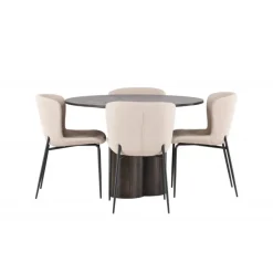 Olivia Rund Spisebordssæt - Beige og Mocca