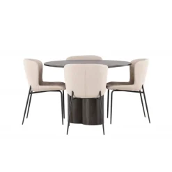 Olivia Rund Spisebordssæt - Beige og Mocca