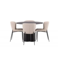 Olivia Rund Spisebordssæt - Sort og Mørkegrå