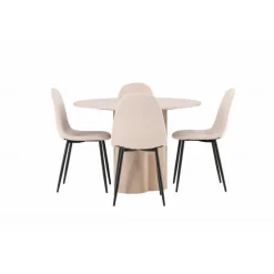 Olivia Rund Spisebordssæt - Beige og Hvid