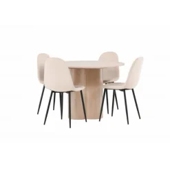 Olivia Rund Spisebordssæt - Beige og Hvid