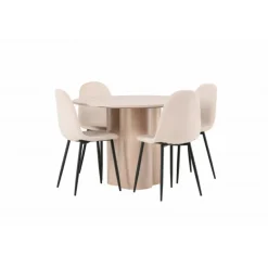 Olivia Rund Spisebordssæt - Beige og Hvid