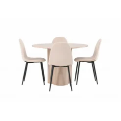 Olivia Rund Spisebordssæt - Beige og Hvid