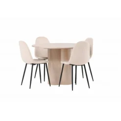 Olivia Rund Spisebordssæt - Beige og Hvid