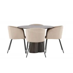 Olivia Rund Spisebordssæt - Beige og Mocca