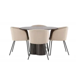 Olivia Rund Spisebordssæt - Beige og Mocca