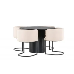 Olivia Rund Spisebordssæt - Beige og Sort