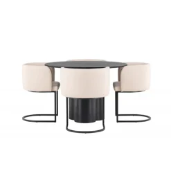 Olivia Rund Spisebordssæt - Beige og Sort