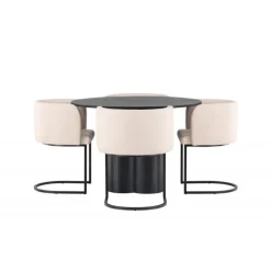 Olivia Rund Spisebordssæt - Beige og Sort