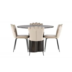 Olivia Rund Spisebordssæte - Beige og Mocca