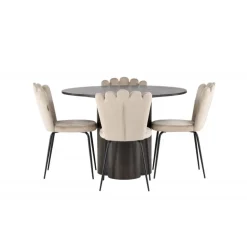 Olivia Rund Spisebordssæte - Beige og Mocca