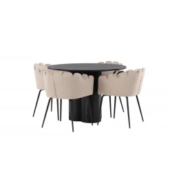 Olivia Rund Spisebordssæte - Beige og Sort
