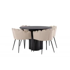 Olivia Rund Spisebordssæte - Beige og Sort