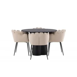 Olivia Rund Spisebordssæte - Beige og Sort