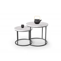 OREO Sæt af To Sofaborde - Hvid Marmor / Sort