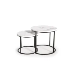 OREO Sæt af To Sofaborde - Hvid Marmor / Sort