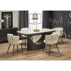 OSMAN Spisebord med udtræk, Hvid marmor / Sort