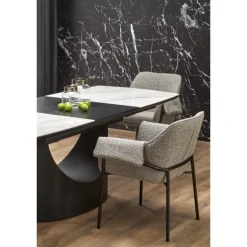 OSMAN Spisebord med udtræk, Hvid marmor / Sort