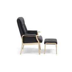 Otium lænestol i læder med skammel - Naturtræ