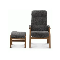 Oxford otium lænestol med skammel - Fåreskind Grafit med Mahogni stel