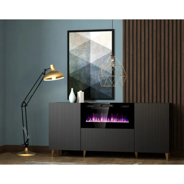 PAFOS EF TV bord 180 Sort/Sort med Sorte ben