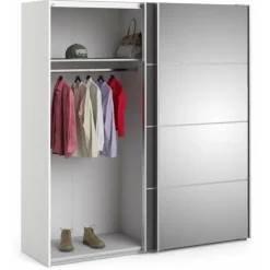 Palermo klædeskab 182 cm bred med spejl - Hvid/Grå