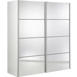 Palermo klædeskab 182 cm Hvid - med 2 x spejl skydedørslåger
