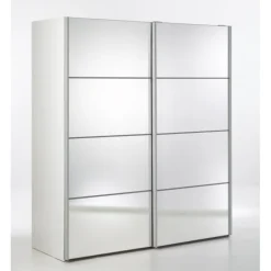 Palermo klædeskab 182 cm Hvid - med 2 x spejl skydedørslåger