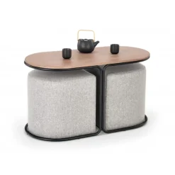 PAMPA sofabord 88x49cm med 2 x puffer - Valnød