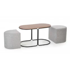 PAMPA sofabord 88x49cm med 2 x puffer - Valnød