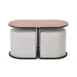 PAMPA sofabord 88x49cm med 2 x puffer - Valnød