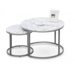 PAOLA Sofabordsæt - marmorlook/sølv