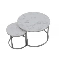 PAOLA Sofabordsæt - marmorlook/sølv