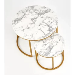 PAOLA Sofabordsæt marmor look / Guld