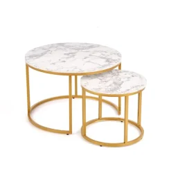 PAOLA Sofabordsæt marmor look / Guld