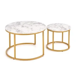 PAOLA Sofabordsæt marmor look / Guld