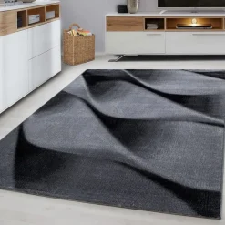 Parma Kortluvet tæppe Abstrakt Bølge - Sort