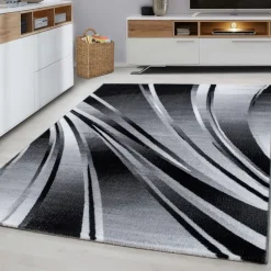 Parma Kortluvet Tæppeløber Abstrakt Bølge - Sort