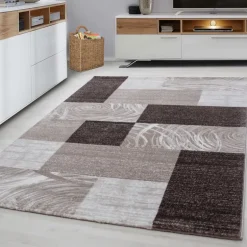 Parma Kortluvet Tæppeløber Abstrakt Ternet - Brun