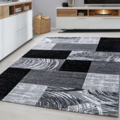 Parma Kortluvet Tæppeløber Abstrakt Ternet - Sort