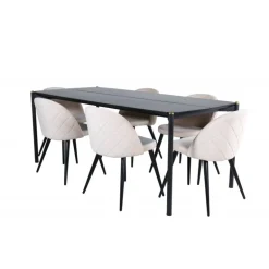 Pelle t Spisebordssæt - Beige og Sort