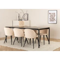 Pelle t Spisebordssæt - Beige og Sort