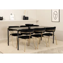 Pelle t Spisebordssæt - Sort og Messing