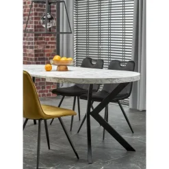 PERONI Spisebord med udtræk, Hvid marmor / Sort