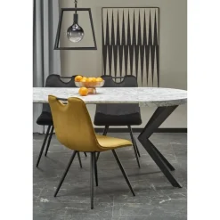 PERONI Spisebord med udtræk, Hvid marmor / Sort