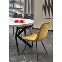 PERONI Spisebord med udtræk, Hvid marmor / Sort