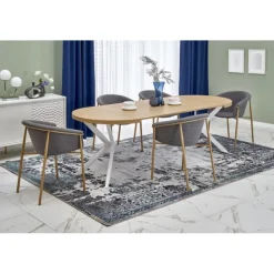 PERONI Spisebord med udtræk, guldegetræ / Hvid