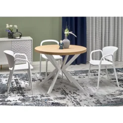 PERONI Spisebord med udtræk, guldegetræ / Hvid