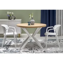 PERONI Spisebord med udtræk, guldegetræ / Hvid